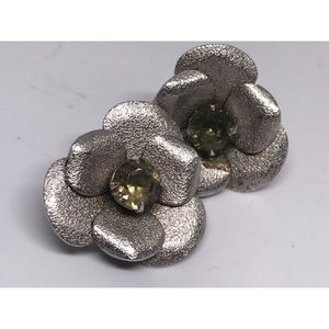 Sarah Coventry Clip Earrings Smoky Gray Flower Rhinestone Center